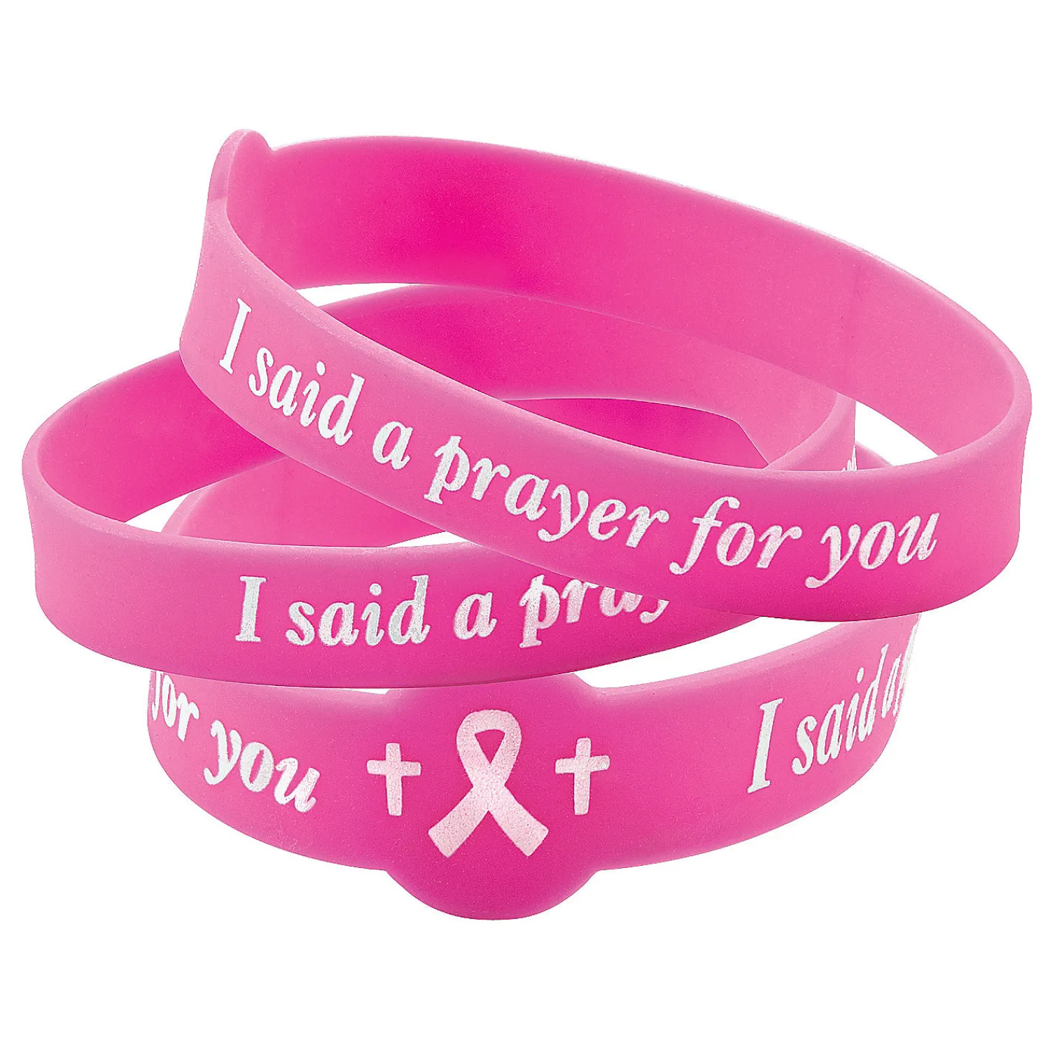 i_said_a_prayer_for_you_p_0.webp Oriental Trading Bracelets*I Said A Prayer For You Pink Ribbon Rubber Bracelets - 24 Pc.