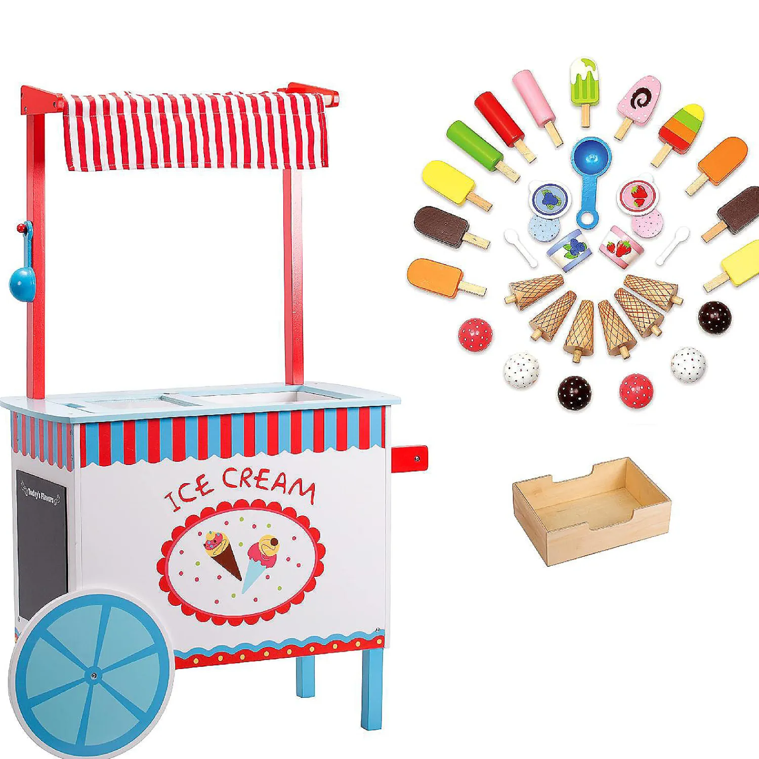 ice_cream_cart_kids_plays_0.webp Oriental Trading Play Sets*Ice Cream Cart Kids Playstand- Premium Wood 33+ Piece Realistic Wooden Play Set W Money Box, Chalkboard And 30+ Icecream Accessories