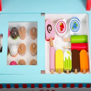 Oriental Trading Play Sets*Ice Cream Cart Kids Playstand- Premium Wood 33+ Piece Realistic Wooden Play Set W Money Box, Chalkboard And 30+ Icecream Accessories