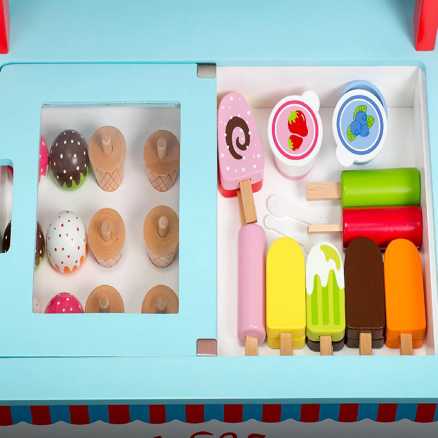 ice_cream_cart_kids_plays_1.webp Oriental Trading Play Sets*Ice Cream Cart Kids Playstand- Premium Wood 33+ Piece Realistic Wooden Play Set W Money Box, Chalkboard And 30+ Icecream Accessories