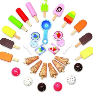 Oriental Trading Play Sets*Ice Cream Cart Kids Playstand- Premium Wood 33+ Piece Realistic Wooden Play Set W Money Box, Chalkboard And 30+ Icecream Accessories