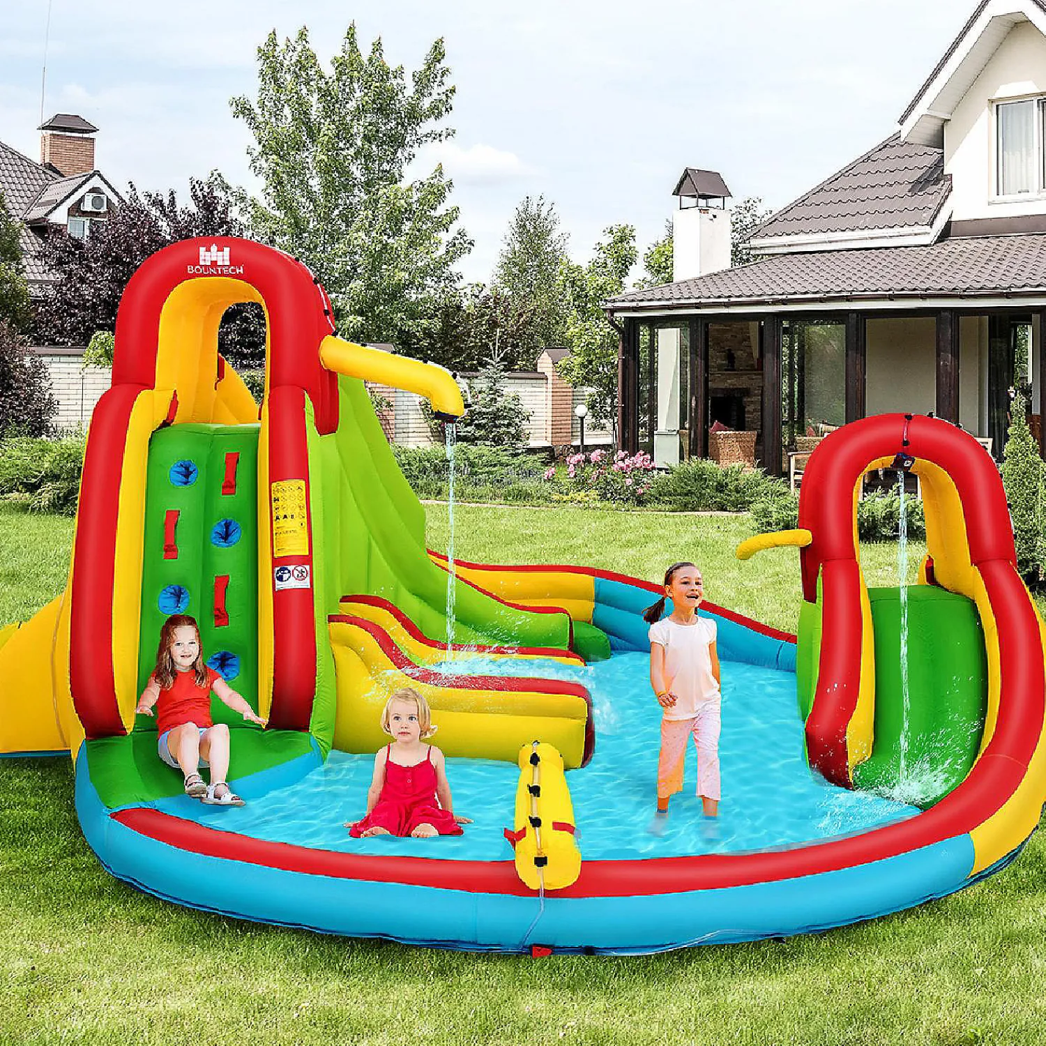 inflatable_kids_water_sli_2.webp Inflatable Kids Water Slide Park With Climbing Wall Water Cannon And Splash Pool<Oriental Trading Online