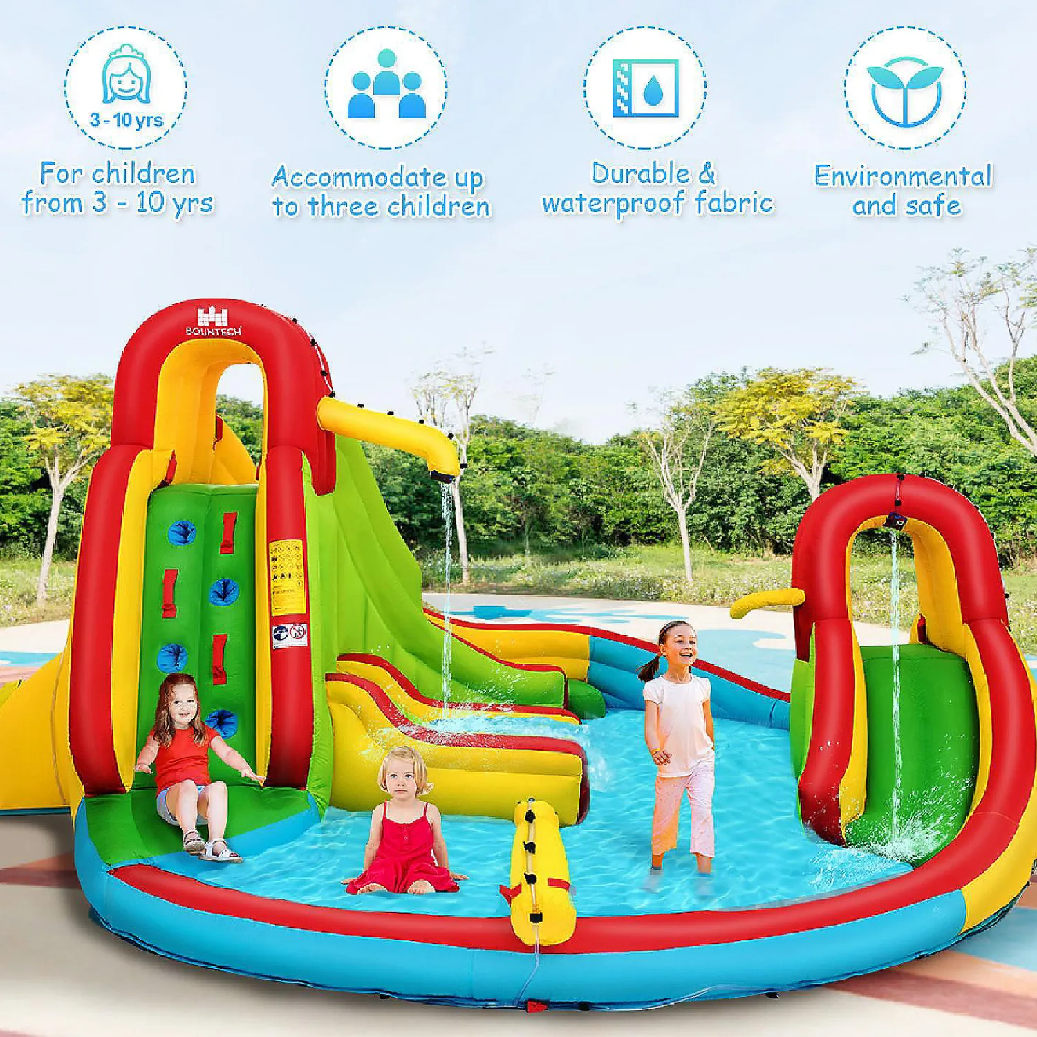 inflatable_kids_water_sli_3.webp Inflatable Kids Water Slide Park With Climbing Wall Water Cannon And Splash Pool<Oriental Trading Online