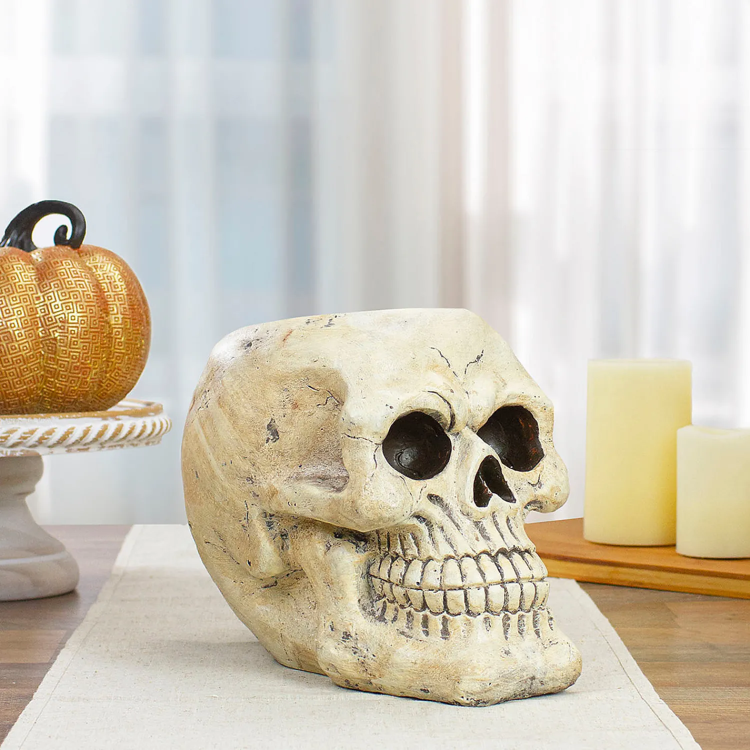 ivory_and_black_hallowee_0.webp 11" Ivory And Black Halloween Skull Tabletop Decoration<Oriental Trading Hot