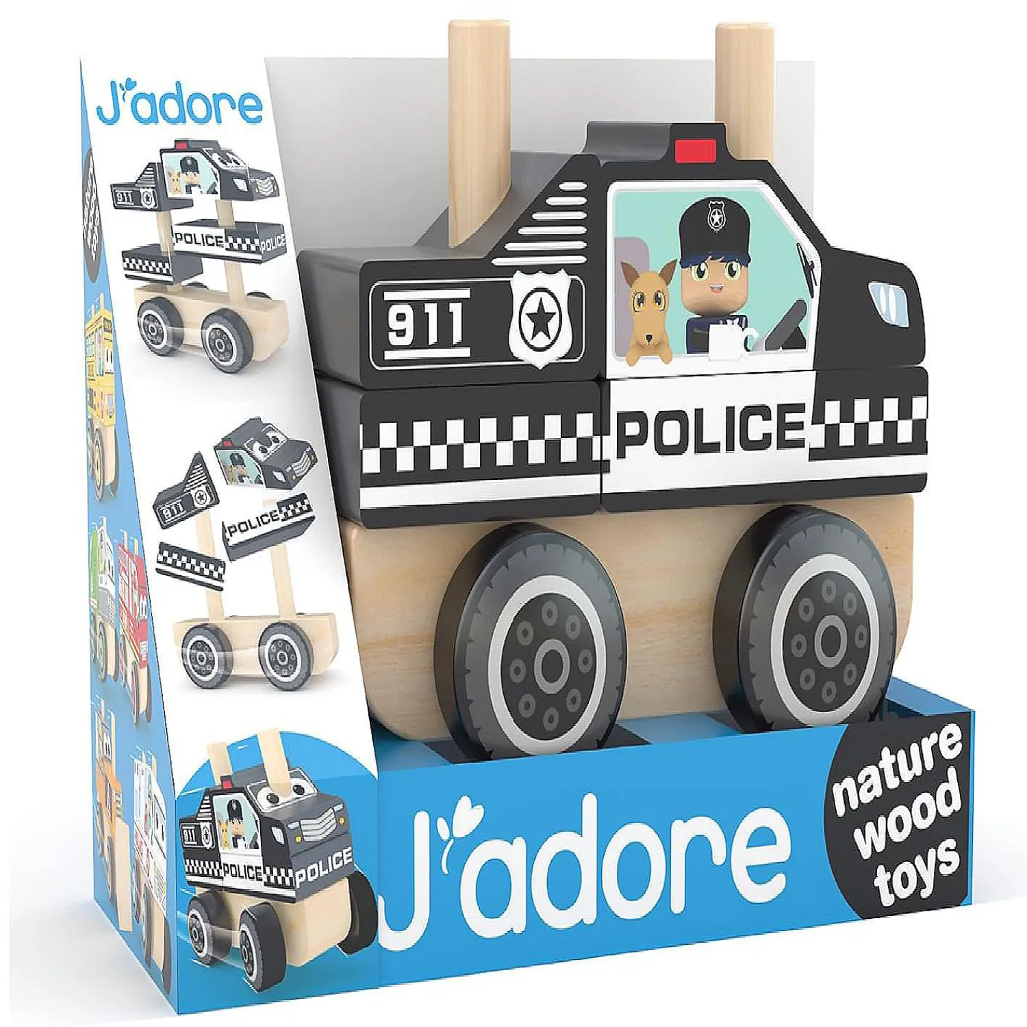 jadore_police_car_wooden__2.webp Oriental Trading Play Sets*J'Adore Police Car Wooden Stacking Toy