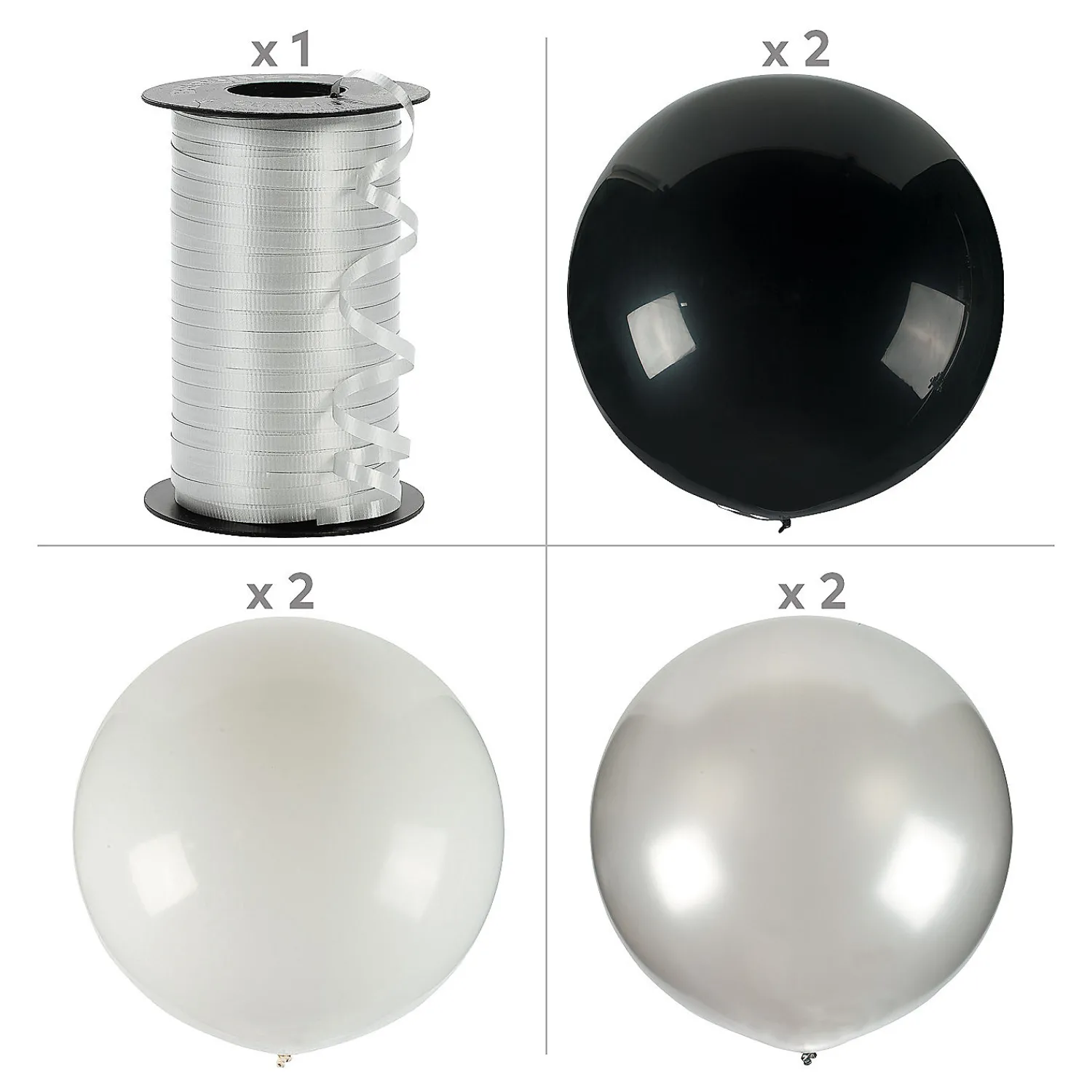 jumbo_black_white__silver_1.webp Jumbo Black, White & Silver Latex Balloon Bouquet - 7 Pc.<Oriental Trading Cheap