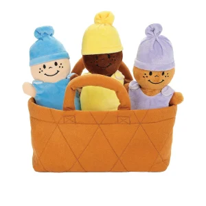 Oriental Trading Character Toys*Kovot 3 Plush Babies In Soft Carrier Basket - Squeeze To Hear Them Giggle - Removable Dress