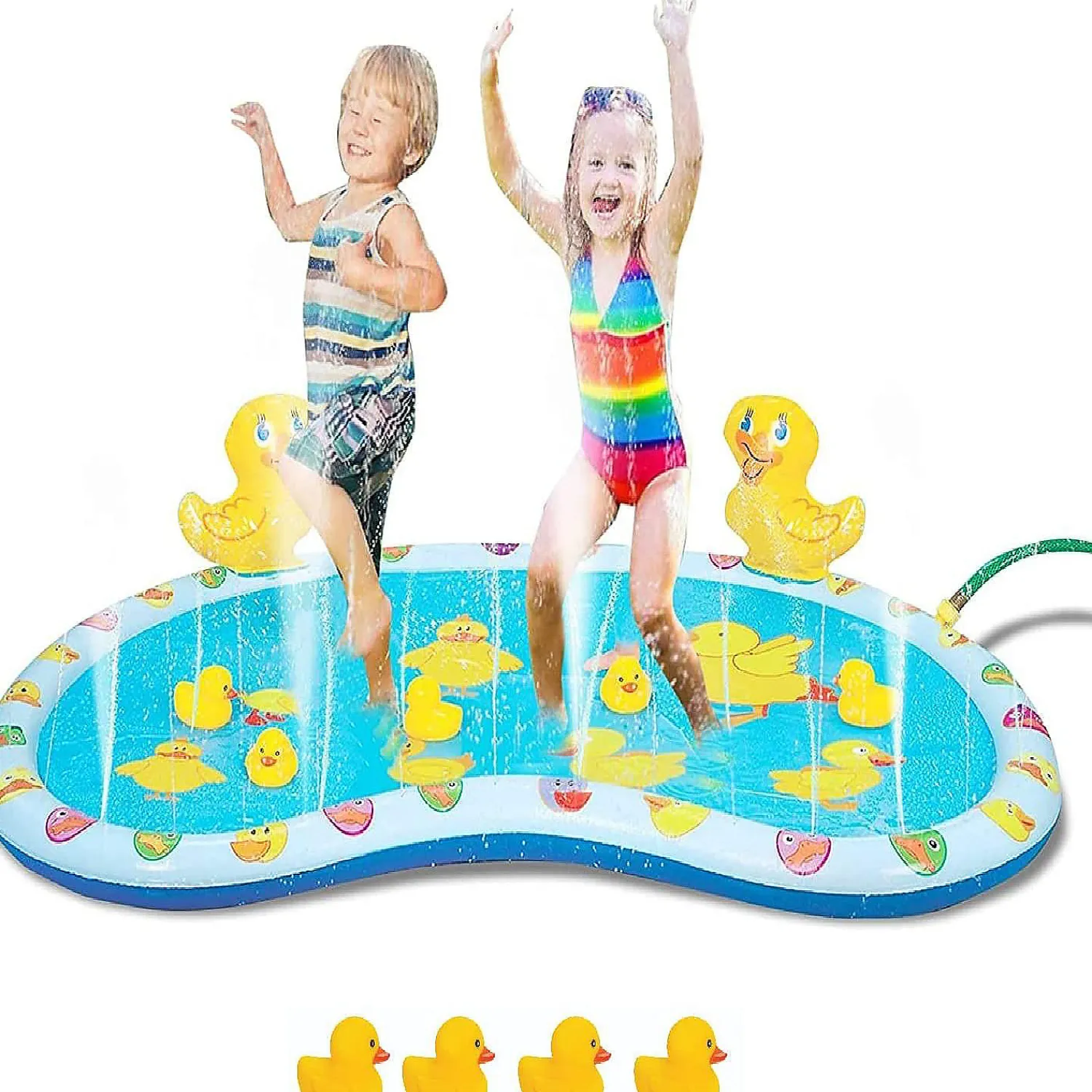 kovot_inflatable_duck_bab_0.webp Kovot Inflatable Duck Baby Splash Pool Mat Sprinkler With 4 Rubber Duckies That Squeak 54 Inch<Oriental Trading Shop