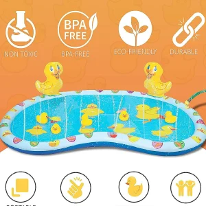 Kovot Inflatable Duck Baby Splash Pool Mat Sprinkler With 4 Rubber Duckies That Squeak 54 Inch<Oriental Trading Shop
