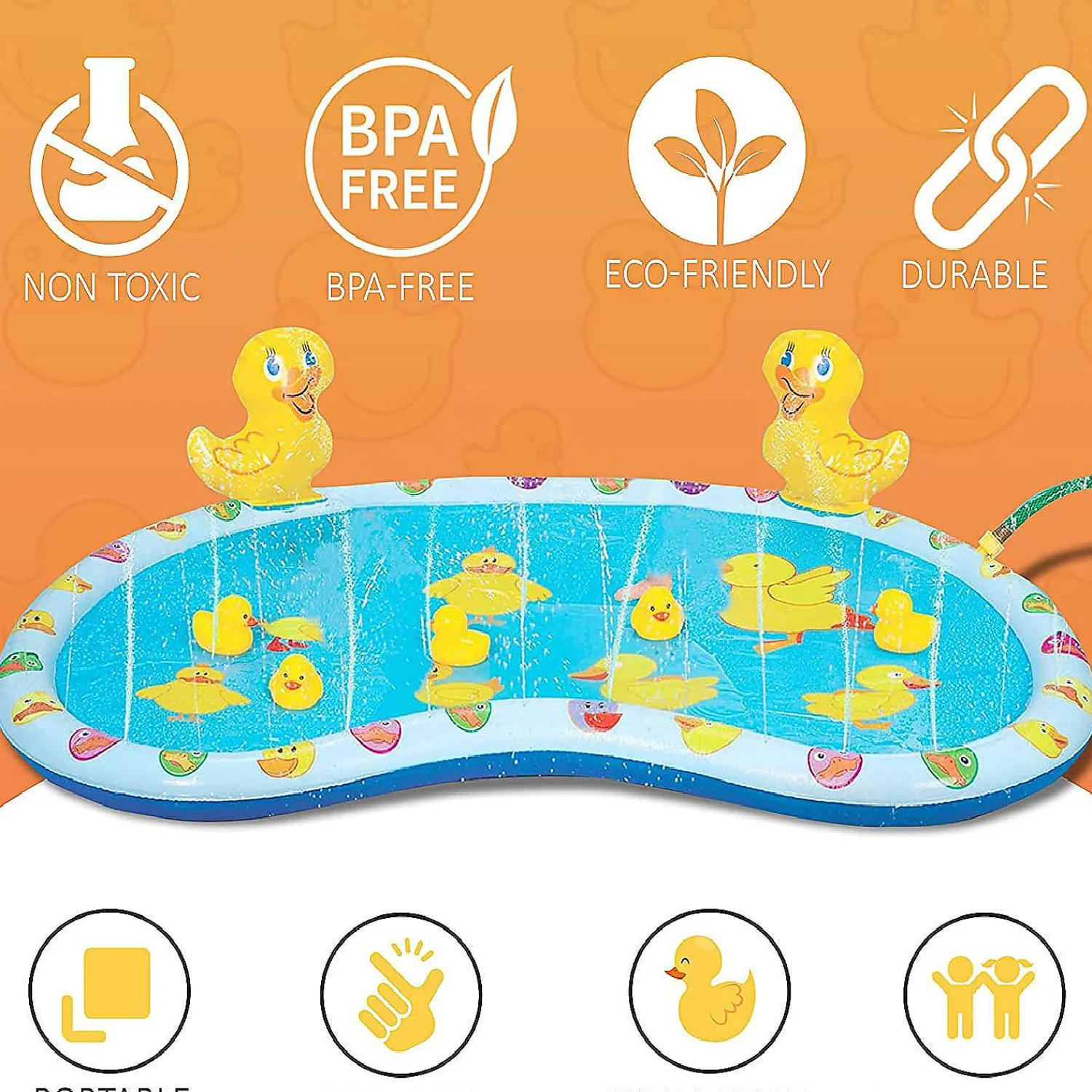 kovot_inflatable_duck_bab_1.webp Kovot Inflatable Duck Baby Splash Pool Mat Sprinkler With 4 Rubber Duckies That Squeak 54 Inch<Oriental Trading Shop
