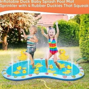 Kovot Inflatable Duck Baby Splash Pool Mat Sprinkler With 4 Rubber Duckies That Squeak 54 Inch<Oriental Trading Shop