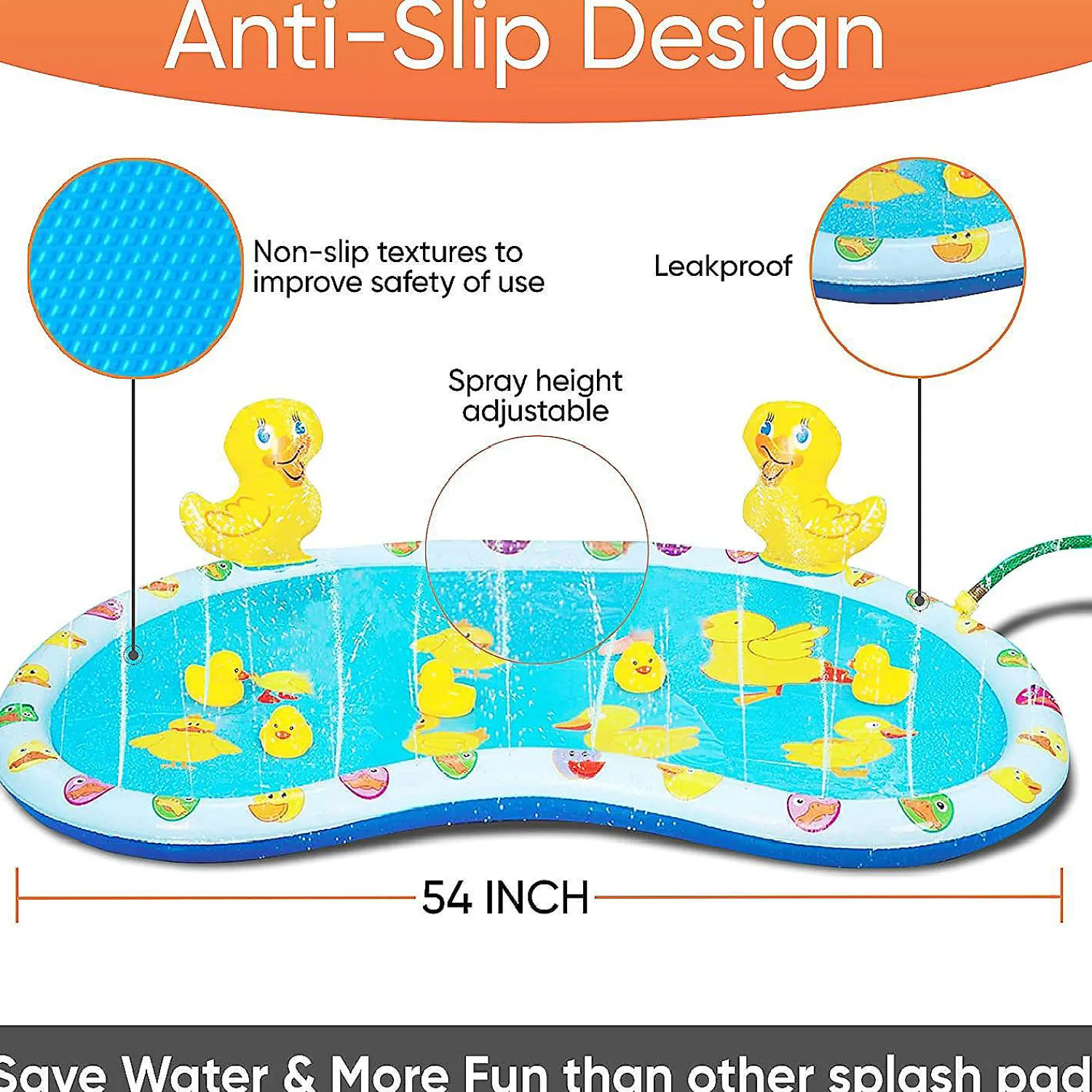 kovot_inflatable_duck_bab_3.webp Kovot Inflatable Duck Baby Splash Pool Mat Sprinkler With 4 Rubber Duckies That Squeak 54 Inch<Oriental Trading Shop