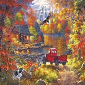 Oriental Trading Puzzles*Lake Cottage By Abraham Hunter 1000 Piece Jigsaw Puzzle