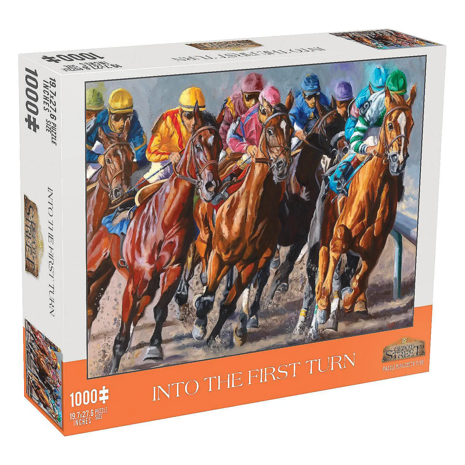 mchezo__piece_jigsaw_puzz_0.webp Oriental Trading Puzzles*Mchezo 1000 Piece Jigsaw Puzzle: "Into The First Turn" Horse Racing Themed Kentucky Puzzle