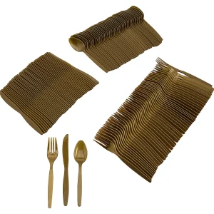 Metallic Gold Rolled Cutlery Kit For 100 Guests<Oriental Trading Fashion
