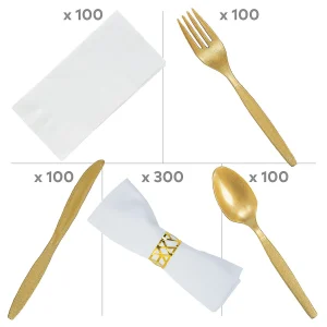 Metallic Gold Rolled Cutlery Kit For 100 Guests<Oriental Trading Fashion
