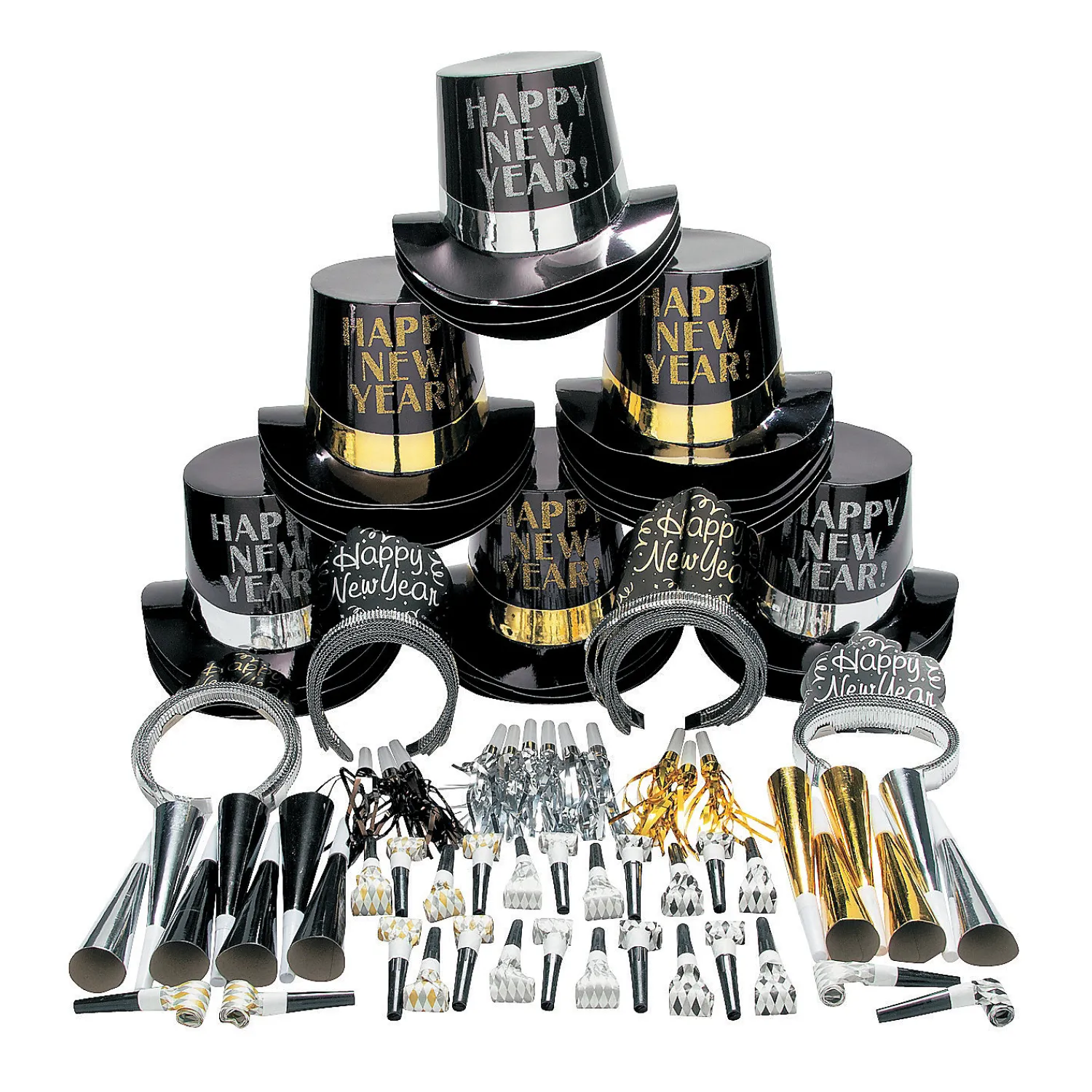 new_years_eve_elegant_cel_1.webp Oriental Trading Hat & Tote Bag Assortments*New Year's Eve Elegant Celebration Countdown Party Kit For 50