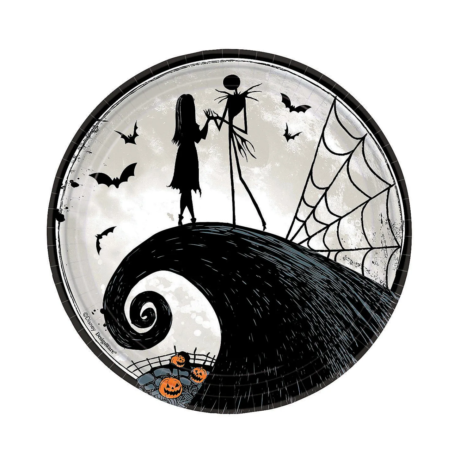 nightmare_before_christma_0-1.webp Nightmare Before Christmas Jack & Sally Paper Dinner Plates - 8 Ct.<Oriental Trading Store