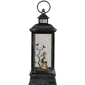 Northlight 11" Black And Brushed Silver Led Skull Head Halloween Snow Globe Lantern<Oriental Trading Hot