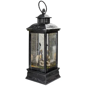 Northlight 11" Black And Brushed Silver Led Skull Head Halloween Snow Globe Lantern<Oriental Trading Hot