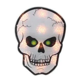 Northlight 12" Silver And Black Holographic Lighted Skull Halloween Window Silhouette Decoration<Oriental Trading New