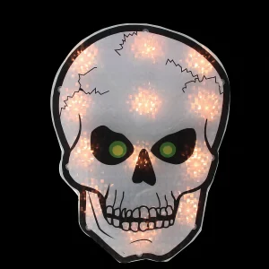Northlight 12" Silver And Black Holographic Lighted Skull Halloween Window Silhouette Decoration<Oriental Trading New
