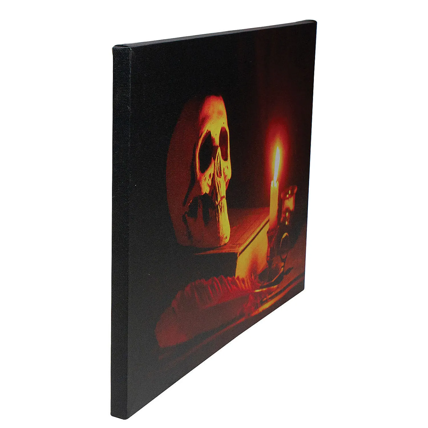 northlight_black_and_oran_3.webp Northlight Black And Orange Led Lighted Skull Halloween Wall Art 12" X 15.75"<Oriental Trading Online
