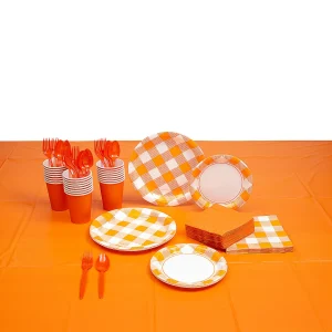 Orange Plaid Tableware Kit For 24 Guests<Oriental Trading Store