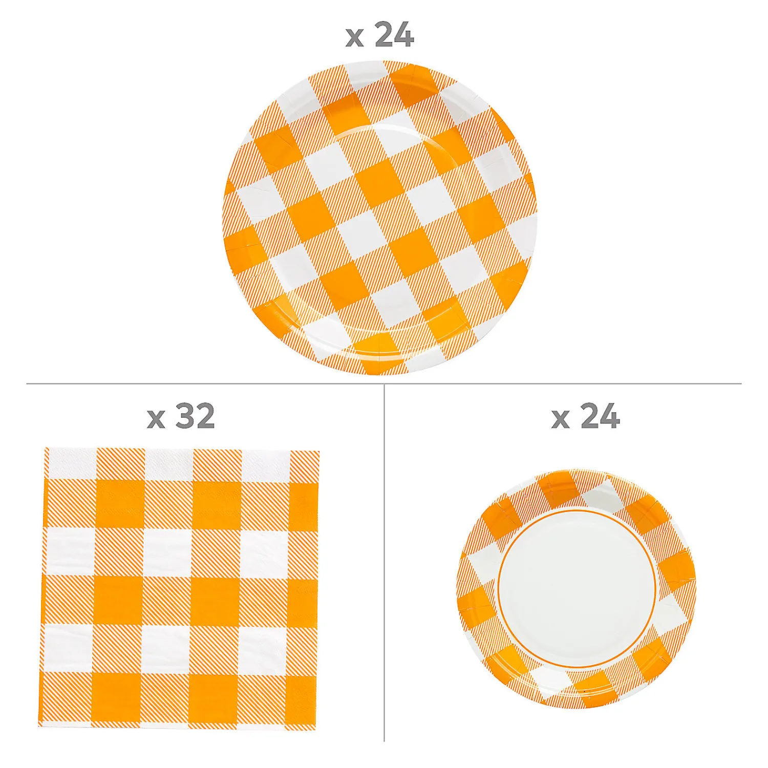 orange_plaid_tableware_ki_2.webp Orange Plaid Tableware Kit For 24 Guests<Oriental Trading Store