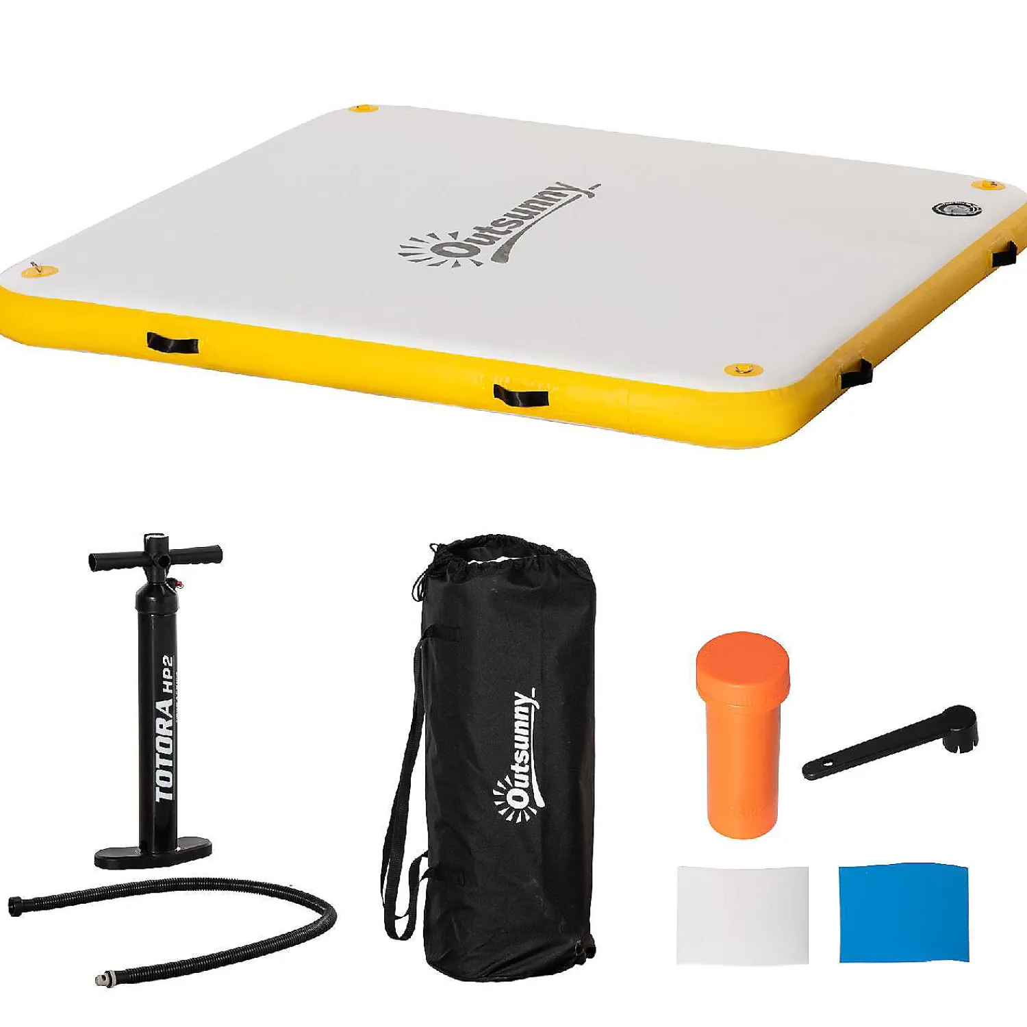 outsunny_water_inflatable_1.webp Outsunny Water Inflatable Floating Dock Inflatable Platform Island Large Floating Mat With Air Pump And Backpack For Pool Beach Ocean White<Oriental Trading Online