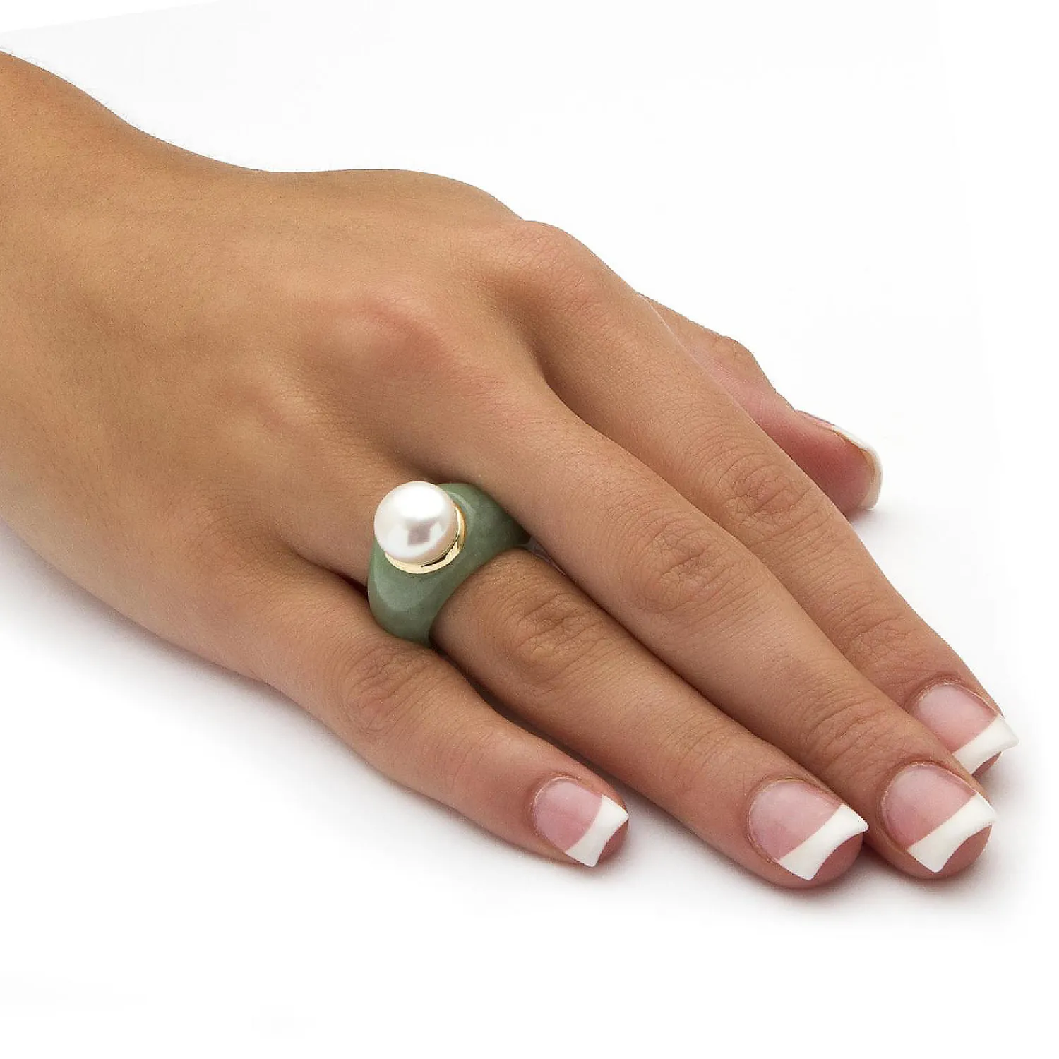 palmbeach_jewelry_k_yello_2-5.webp Oriental Trading Rings*Palmbeach Jewelry 10K Yellow Gold Round Genuine Cultured Freshwater Pearl And Genuine Green Jade Ring Sizes 6-10