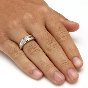 Oriental Trading Rings*Palmbeach Jewelry Men's Platinum-Plated Sterling Silver Round Genuine Diamond Wedding Band Ring (1/8 Cttw, I Color, I3 Clarity) Sizes 8-16