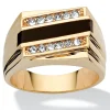 Oriental Trading Rings*Palmbeach Jewelry Men's Yellow Gold-Plated Emerald Natural Black Onyx And Round Crystal Ring Sizes 8-13