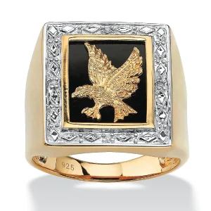 Oriental Trading Rings*Palmbeach Jewelry Men's Yellow Gold-Plated Sterling Silver Genuine Diamond Accent Black Natural Onyx Eagle Ring Sizes 8-16