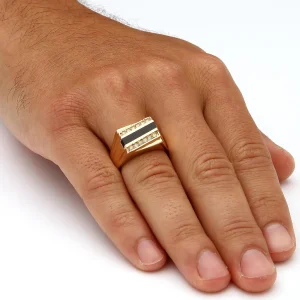 Oriental Trading Rings*Palmbeach Jewelry Men's Yellow Gold-Plated Emerald Natural Black Onyx And Round Crystal Ring Sizes 8-13
