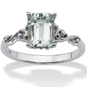 Oriental Trading Rings*Palmbeach Jewelry Platinum-Plated Sterling Silver Emerald Cut Genuine Aquamarine Scrolling Shank Ring Sizes 5-10