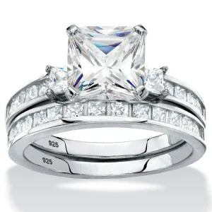 Oriental Trading Rings*Palmbeach Jewelry Platinum-Plated Sterling Silver Princess Cut Cubic Zirconia Bridal Ring Set Sizes 6-10