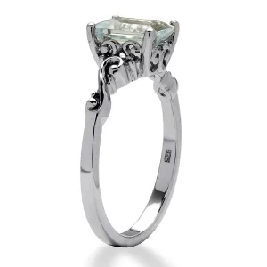 Oriental Trading Rings*Palmbeach Jewelry Platinum-Plated Sterling Silver Emerald Cut Genuine Aquamarine Scrolling Shank Ring Sizes 5-10