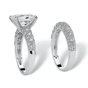 Oriental Trading Rings*Palmbeach Jewelry Platinum-Plated Emerald Cut Cubic Zirconia Bridal Ring Set Sizes 5-10