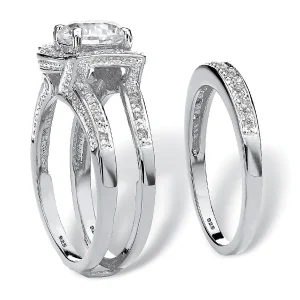 Oriental Trading Rings*Palmbeach Jewelry Platinum-Plated Sterling Silver Round Cubic Zirconia Jacket Bridal Ring Set Sizes 5-10