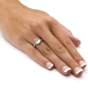 Oriental Trading Rings*Palmbeach Jewelry Platinum-Plated Sterling Silver Emerald Cut Genuine Aquamarine Scrolling Shank Ring Sizes 5-10