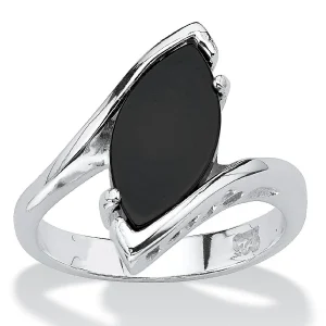 Oriental Trading Rings*Palmbeach Jewelry Sterling Silver Marquise Shaped Natural Black Onyx Bypass Ring Sizes 5-12