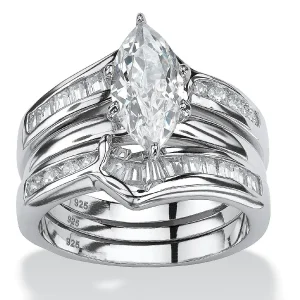 Oriental Trading Rings*Palmbeach Jewelry Sterling Silver Marquise Shaped Cubic Zirconia 3 Piece Bridal Ring Set Sizes 6-10