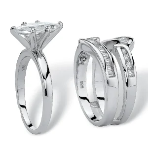 Oriental Trading Rings*Palmbeach Jewelry Sterling Silver Marquise Shaped Cubic Zirconia 3 Piece Bridal Ring Set Sizes 6-10