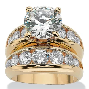 Oriental Trading Rings*Palmbeach Jewelry Yellow Gold-Plated Round Cubic Zirconia Channel Set Bridal Ring Set Sizes 6-10