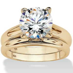 Oriental Trading Rings*Palmbeach Jewelry Yellow Gold-Plated Sterling Silver Round Cubic Zirconia Solitaire Bridal Ring Set Sizes 5-10