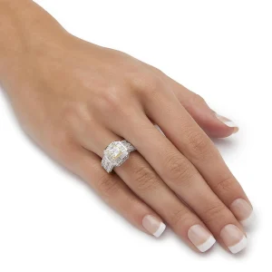 Oriental Trading Rings*Palmbeach Jewelry Yellow Gold-Plated Cushion Cubic Zirconia Two Tone Vintage Style Bridal Ring Set Sizes 6-10