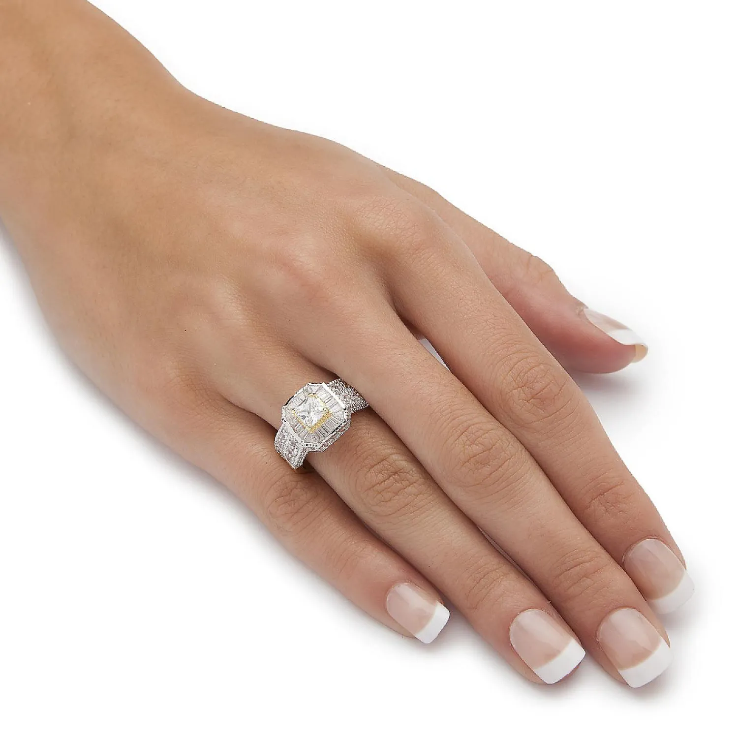 palmbeach_jewelry_yellow__0-5.webp Oriental Trading Rings*Palmbeach Jewelry Yellow Gold-Plated Cushion Cubic Zirconia Two Tone Vintage Style Bridal Ring Set Sizes 6-10