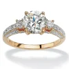 Oriental Trading Rings*Palmbeach Jewelry Yellow Gold-Plated Sterling Silver Round Cubic Zirconia 3-Stone Bridal Ring Sizes 5-10