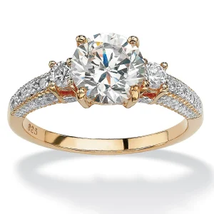 Oriental Trading Rings*Palmbeach Jewelry Yellow Gold-Plated Sterling Silver Round Cubic Zirconia 3-Stone Bridal Ring Sizes 5-10